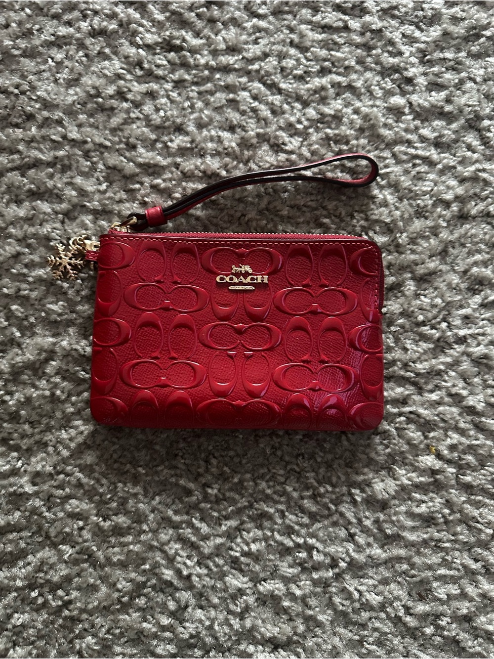 Coach Red Embossed Signature Wristlet with Gold Logo